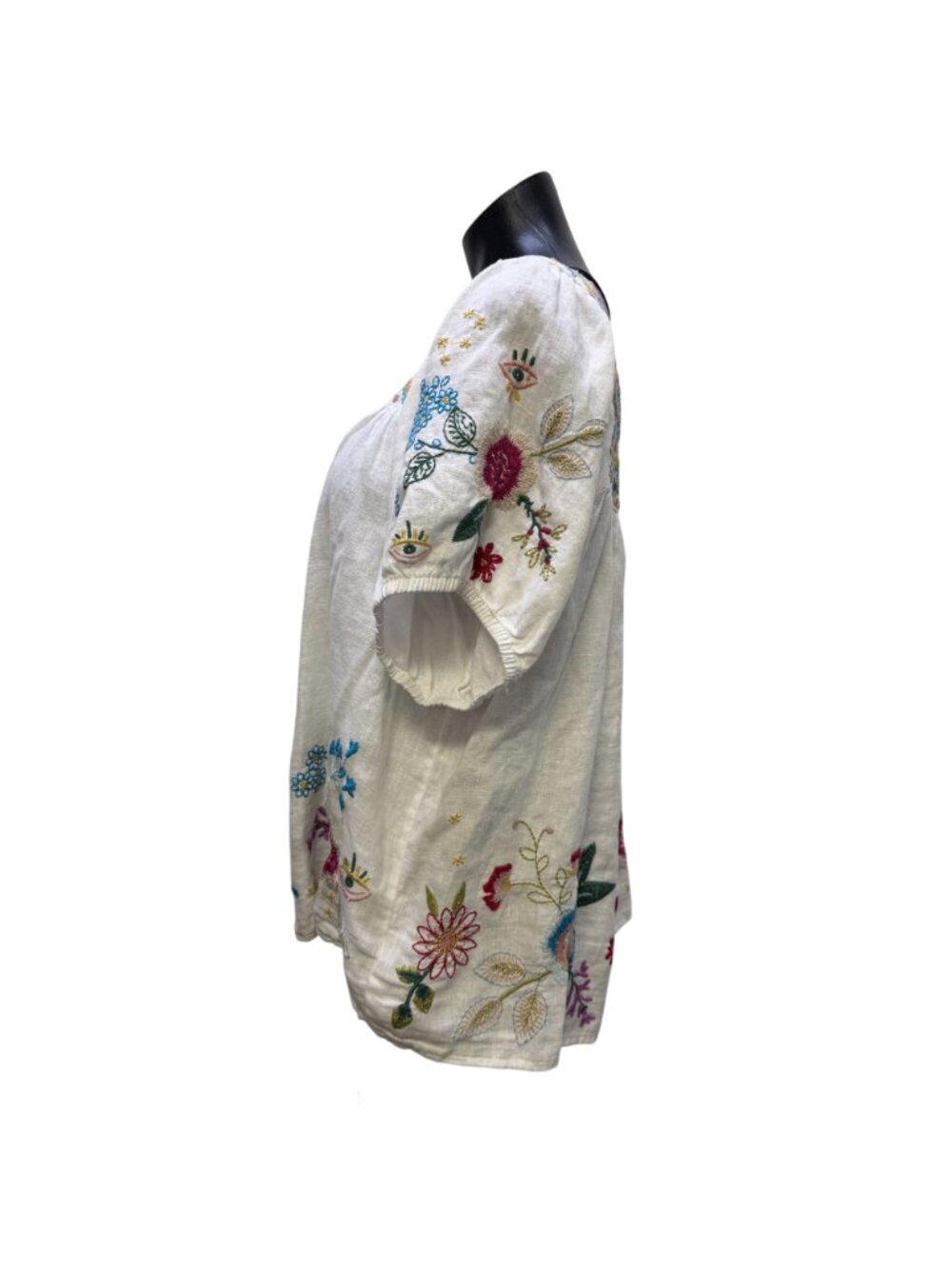 Johnny Was Linen Blouse White Multi Embroidered Floral XL - Picture 4 of 7